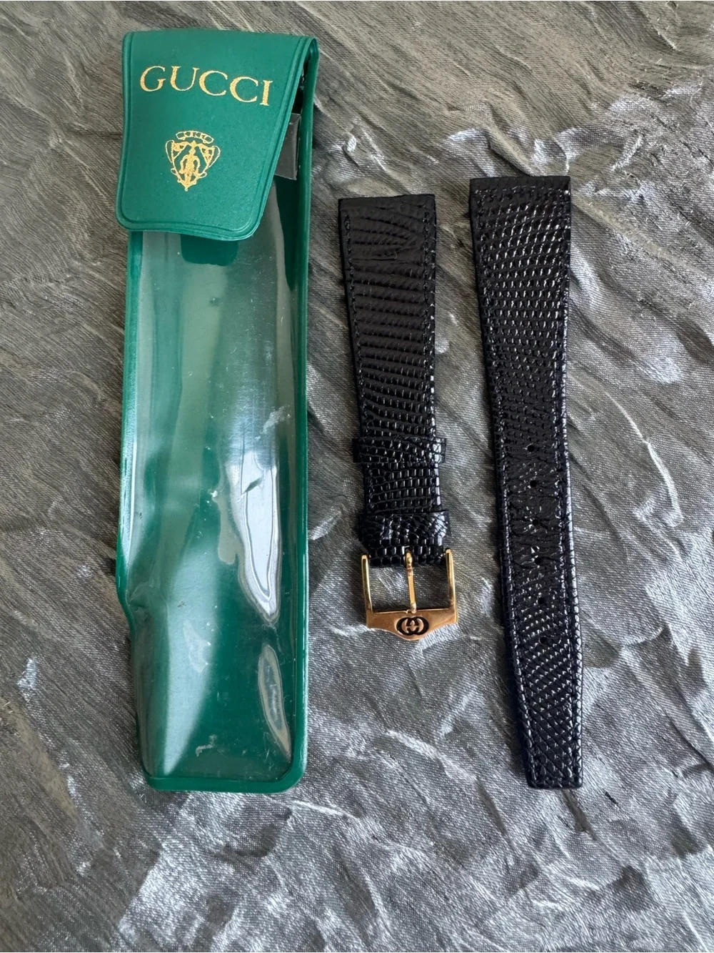 GUCCI VINTAGE LIZARD WRISTWATCH BAND BLACK 19mm